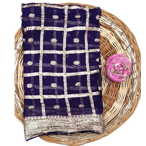 Image of Women's Pure Viscose Georgette Checks Zari Fabric Jaipuri Saree with Matching Blouse