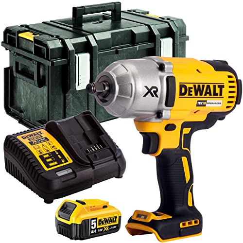 DEWALT DCF899N 18v XR Brushless High Torque Impact Wrench with 1 x 5.0Ah Battery Charger & Toolbox
