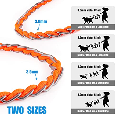 Chew Proof Metal Leash Chain Dog Leash For Medium Large Dogs, Chain Link Dog Leash Anti Chew 4Ft Strong Anti Bite Dog Leash Comfortable Soft Padded Handle Orange #TOP4