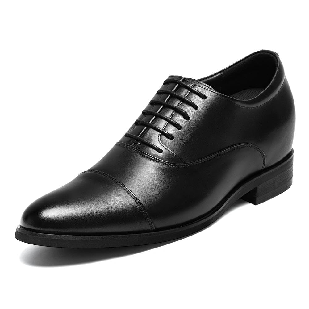 CHAMARIPA Herren Oxford-Geschäftsschuhe mit 7 cm unsichtbarer Innenerhöhung | Schwarze Schnür-Steigerschuhe aus Echtleder – klassische Geschäftsschuhe für Büro, Hochzeiten und den Alltag