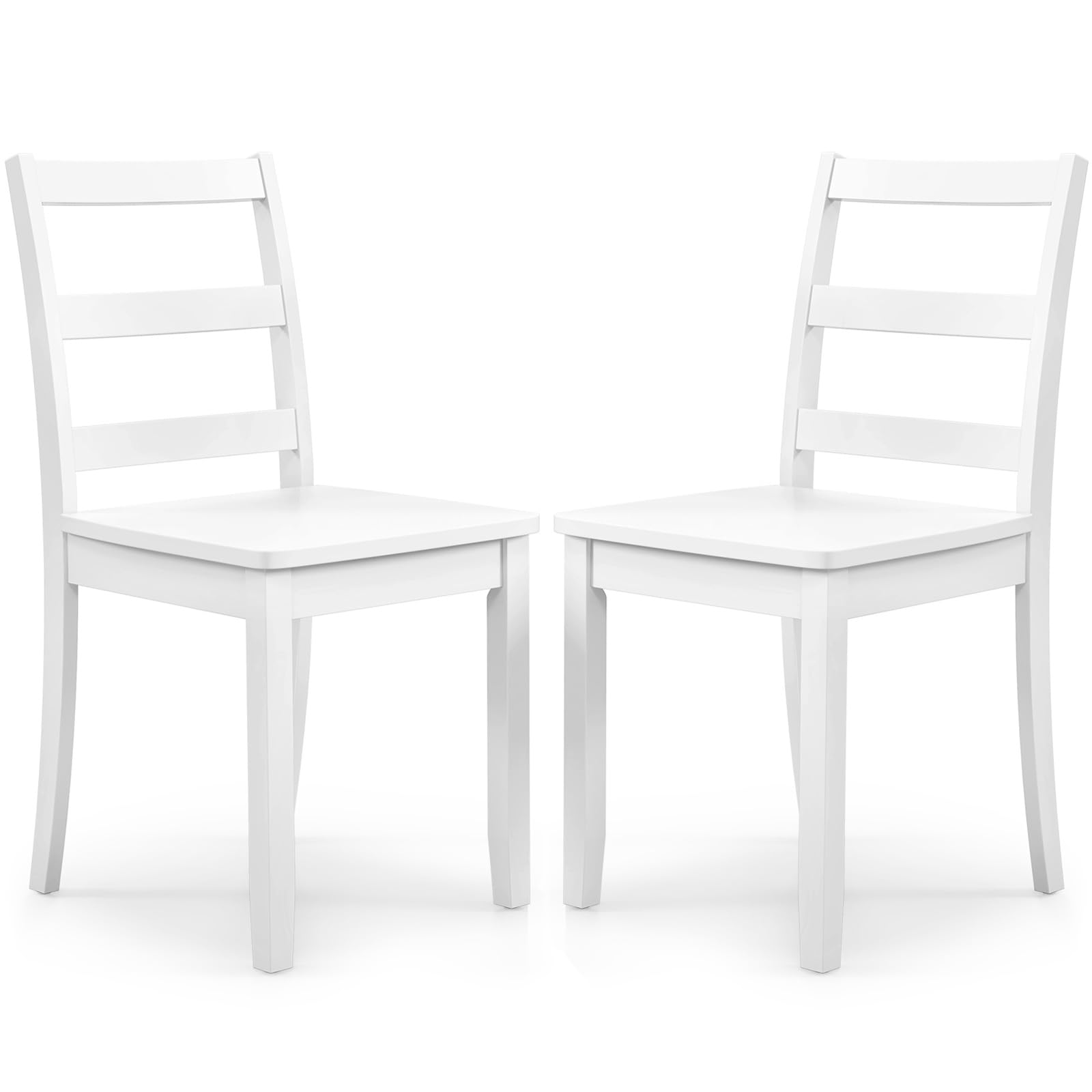 COSTWAY Wooden Dining Chairs Set of 2, Mid-Century Modern Armless Kitchen Side Chairs with Curved Backrest and Rubber Wood Legs for Home Dining Room, Kitchen, Restaurant (White)