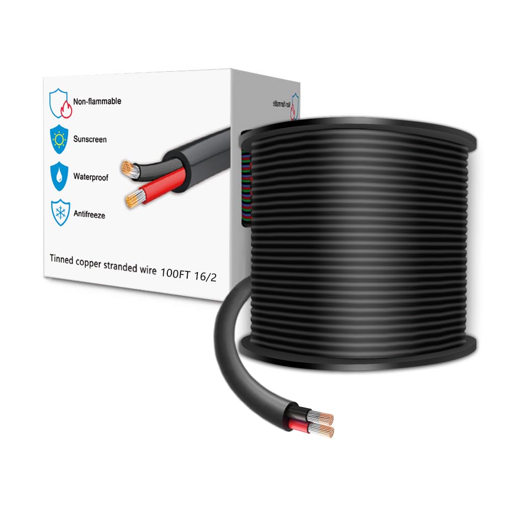 30,48M 16 Gauge 16/2 Câble Electrique 2 Fil de Conducteurs 2 Broches 2x1,3mm² pour Lumière LED, Automobile, Equipement de Bateau