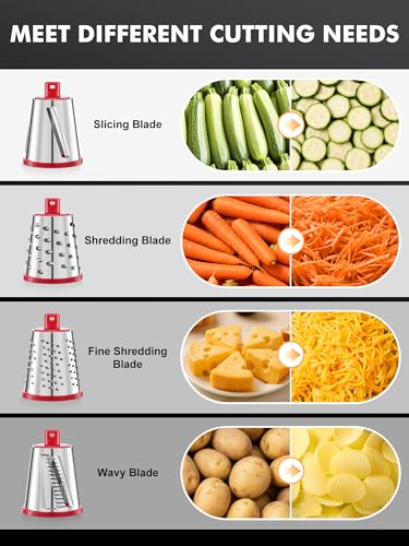 Image of GDL Upgraded Cheese Grater Shredder Hand Crank, Vegetable Slicer, 4 Blades | 18x Faster Cutting, Stronger Suction Base, No BPA, Stainless Steel Blade, Dishwasher Safe, For Cheese & Veggies & Nuts