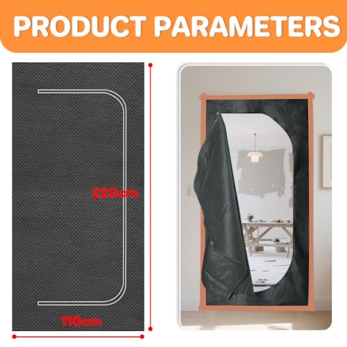 DUJUIKE Staubschutztür mit Reißverschluss 2 Stück*110x220cm, mit 2- Seitigem Reißverschluss, Atmungsaktive Staubschutzwand,Polypropylen-Vlieshülle,per Renovierung, Sanierung Und Restaurierung