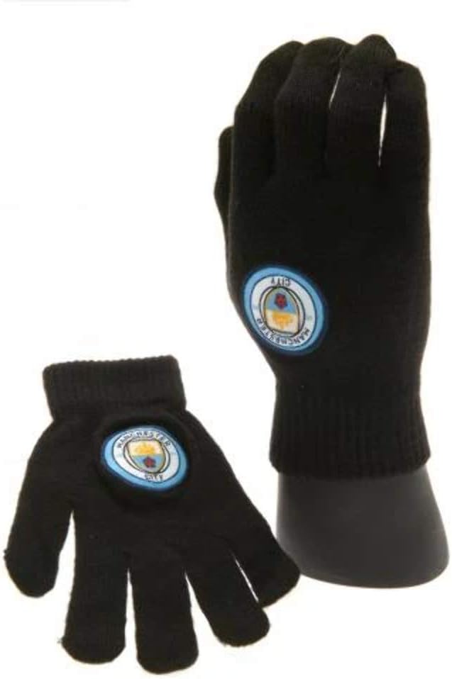Manchester City FC Football Club Crest Badge Black Knitted Gloves Official