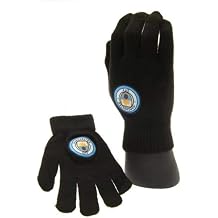Manchester City FC Football Club Crest Badge Black Knitted Gloves Official
