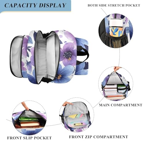 senya Blue-purple Floral Backpack Water-Resistant Bag Lightweight Bookbags with Reflective Strip3