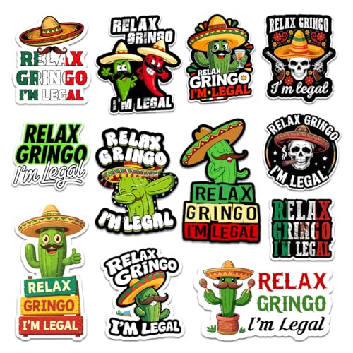 Image of 3Pcs Relax Gringo Im Legal Sticker, Relax Gringo Calcomanas De Mexico Funny Immigrant Calcomanias Mexico Mexican Cactus Stickers for Truck Car Helmet (Pack 12)