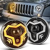 POVTOR 7 Inch LED Headlights, 1000% Bright Anti-glare H6024 Headlight Assemblies with DRL Turn Signal Hi/Lo Beam Compatible with Jeep Wrangler JK JKU TJ LJ CJ Mazda Miata Chevy Ford Hummer H1 H2