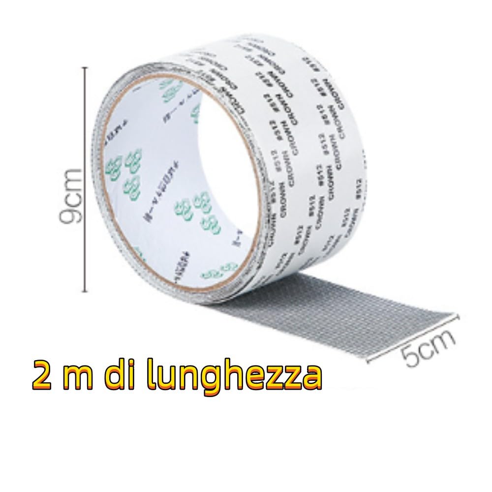 2 Pcs Nastro per Riparare Zanzariere, Nastro Adesivo in Fibra di Vetro per Finestre Insetto, Zanzariera Tessuto Fibra di Vetro Screen Repair Patch, 5cm x 200cm Grigio