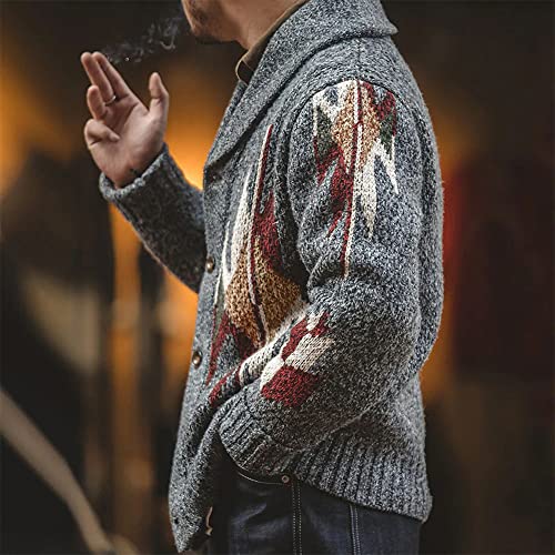 Mens Cable Knit Cardigan Stretch Lapel Thickened Long Sleeve Jacquard Vintage Cardigans4