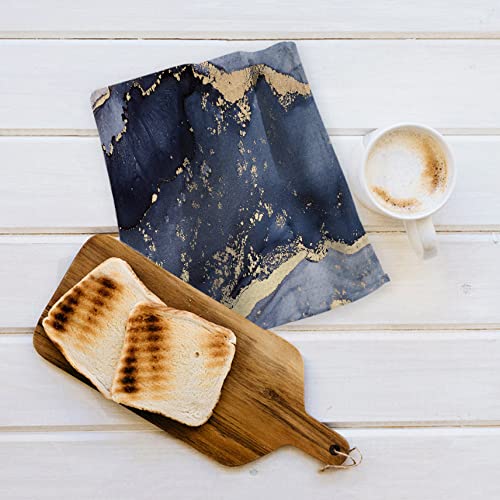 Ohsul Navy Blue Marble With Golden Veins Absorbent Kitchen Towels Dish Towels Dish Cloth,Abstract Modern Texture Hand Towels Tea Towel For Bathroom Kitchen Decor #TOP4