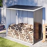 Thanaddo Outdoor Firewood Rack with Roof, 67.8" Heavy-Duty Metal Log Holder, Waterproof Firewood Storage Shed for Patio, Backyard, Garden