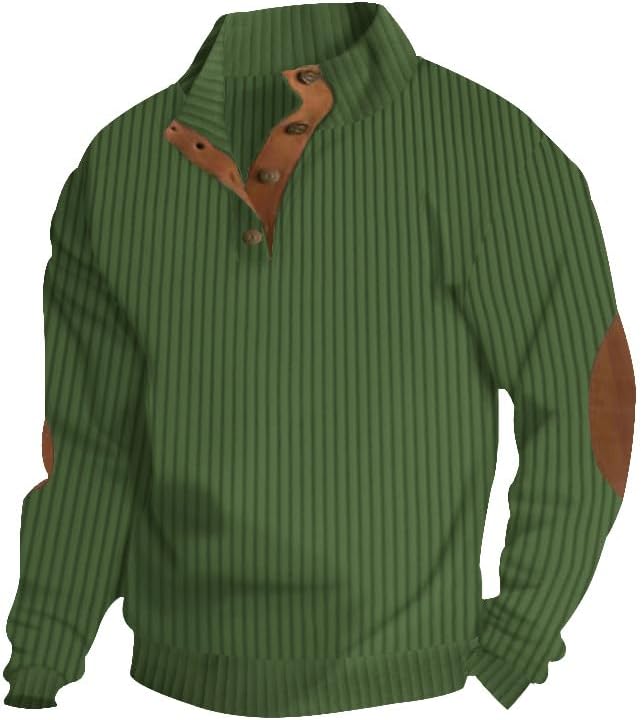 Sweatshirts for Men Vintage Stand Collar Henley Button Neck Casual Long Sleeve Polo Shirts Mens Pullover Sweatshirt