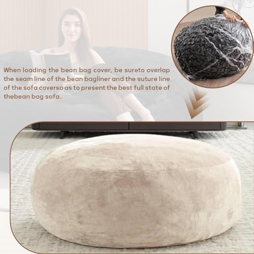 Image of 6FT,jumbo bean bag chair for adults，bean bag with filler included，Comfortable and soft flannel cover, removable and washable, oversized bean bag, suitable for living room and bedroom.(Apricot, 6 Foot)