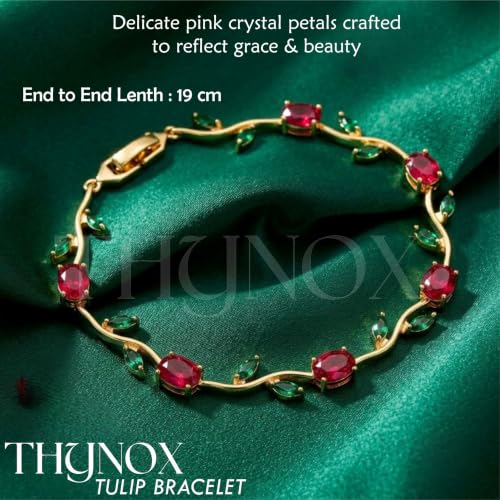 Image of THYNOX Tulip Bracelet for Women Stylish | Gold Plated Crystal Floral Jewellery | Adjustable Chain Wrist for Women & Girls Stylish | Elegant Tulip Bracelet for Women, Party & Daily Wear Accessory