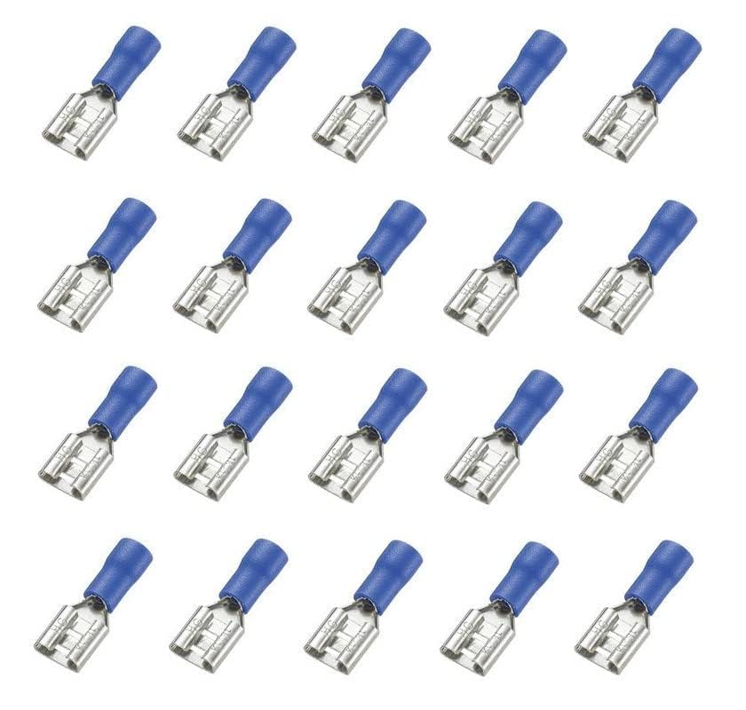 ERH India 20 Pcs FDD2-250 Blue Pre Insulated Female Type Spade Crimp Connectors for Industrial Installations, Commercial Buildings, Residential Wiring etc.