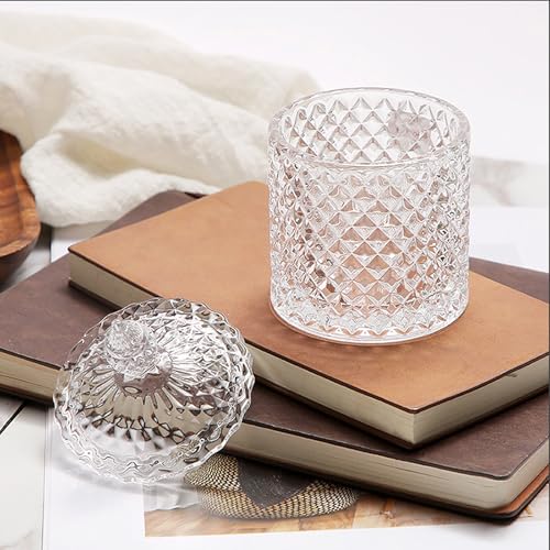 Qtip-holder-for-bathroomCotton-swab-holderFloss-Small-Clear-Glass-Canister-Apothecary-JarQtips-dispenserpad-container-Round-Pads-tips-swabs-ballQttip-JarQt-tip-holdecandy