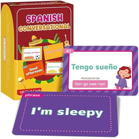 gisgfim 100 Spanish Conversational Phrase Flash Cards Spanish Phrases Vocabulary Beginner Sayings for Travel, Memory, School Classroom, Quick Reference Educational Bilingual Language Cover