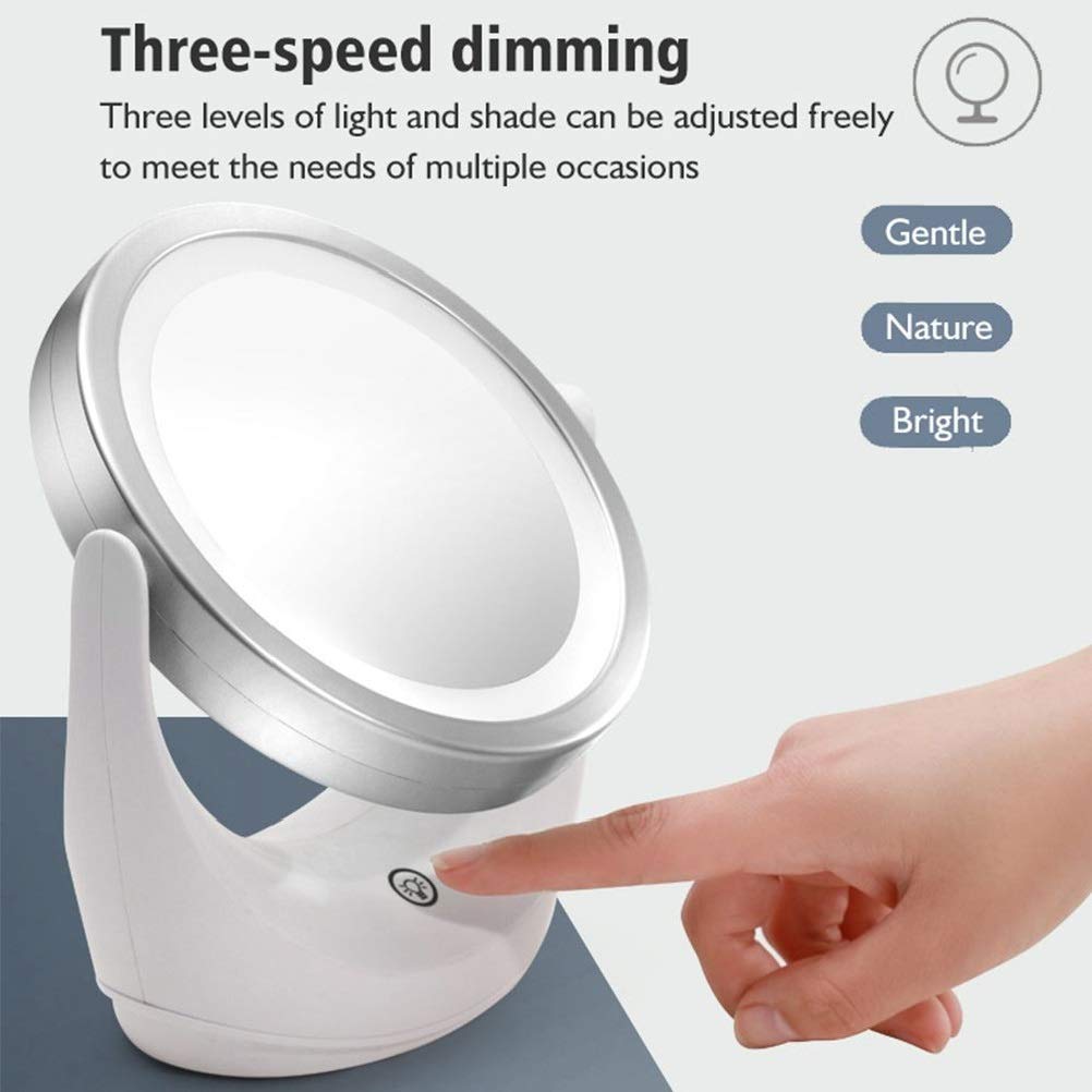 Espejo de tocador, Espejo de Maquillaje Escritorio táctil LED con Lupa 5 aumentos, Espejo Doble Cara, Herramienta, Giratorio 360 ​​Grados