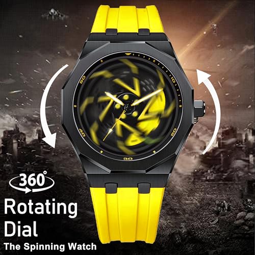 Image of IIK COLLECTION Men's Car Wheel Watch with Spinning Car Rim Hub Design with Silicon Strap|| Analog | Quartz Movement|| Water Resistant, Scratch Resistant