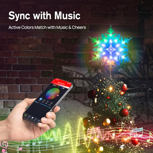10” Smart Christmas Snowflake Tree Topper with 20 RGB Lights, DIY Colors Changing, Music Sync, Timer, for Xmas Tree Indoor Party Home Office Decoration — view 5