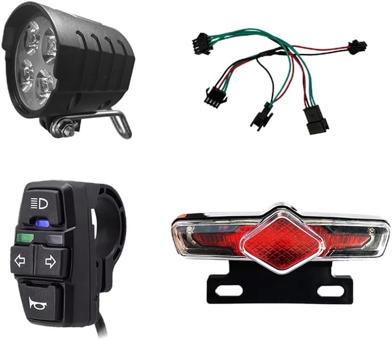 Ebike Headlight and Tail Light Sets, Electric Bike Front Rear Warning-Light DK336 Switch Cable Bicycle Headlight Turn Signal Rear LED Light with Switch