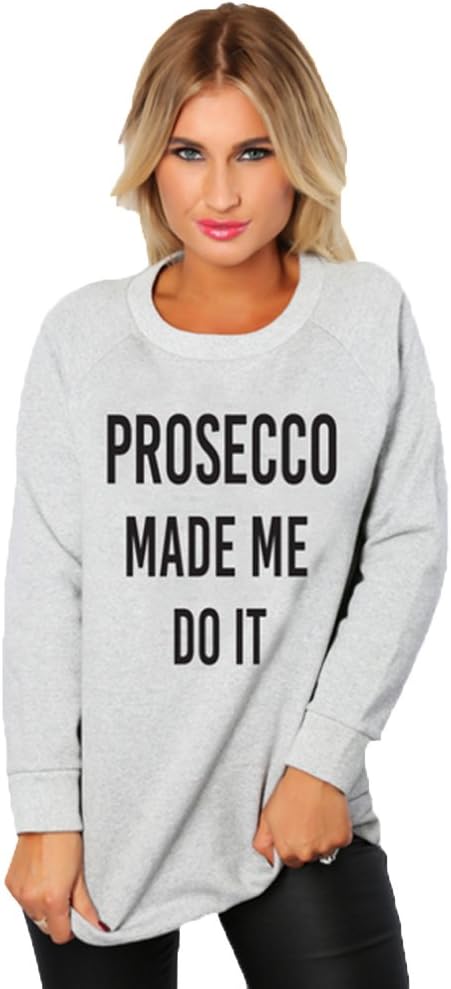 Womens Ladies Christmas Jumper "Prosecco Made Me Do It" Sweatshirt Xmas 8-14 (M/L 12-14, Grey)