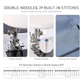 Twin Needles Sewing Machine, 39 Stitch Applications, Portable Household Electric Sewing Machine for beginners, with expansion Table, Foot Pedal, Light, Storage Drawer, Sewing Accessory Kit