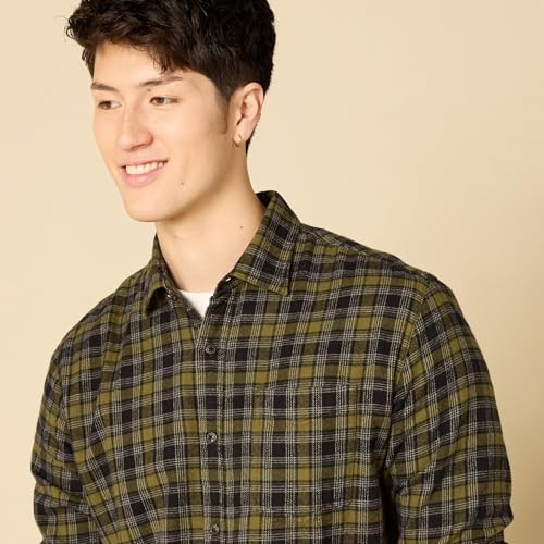 Image of Amazon Essentials Men's Regular Fit Long-Sleeve Flannel Shirt, Soft Brushed Cotton, Lightweight yet Warm