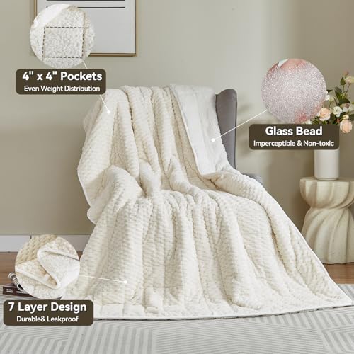 Weighted Blanket Queen Size for Adults,15lbs Jacquard Sherpa Heavy Blanket for Calming and Relax, Dual Sided Ultra Soft Fuzzy Throw Blanket with Glass Beads, 48" x 72", Cream White - Image 6