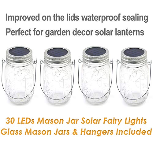 Solar Mason Jar Lights,4 Pack 30 Led Starry Star Fairy Firefly Jar Hanging Lantern Lights,For Outdoor Patio Garden Yard Mason Jar Wedding Table Decor Solar Lanterns Lights(Mason Jars/Hangers Included) #TOP4