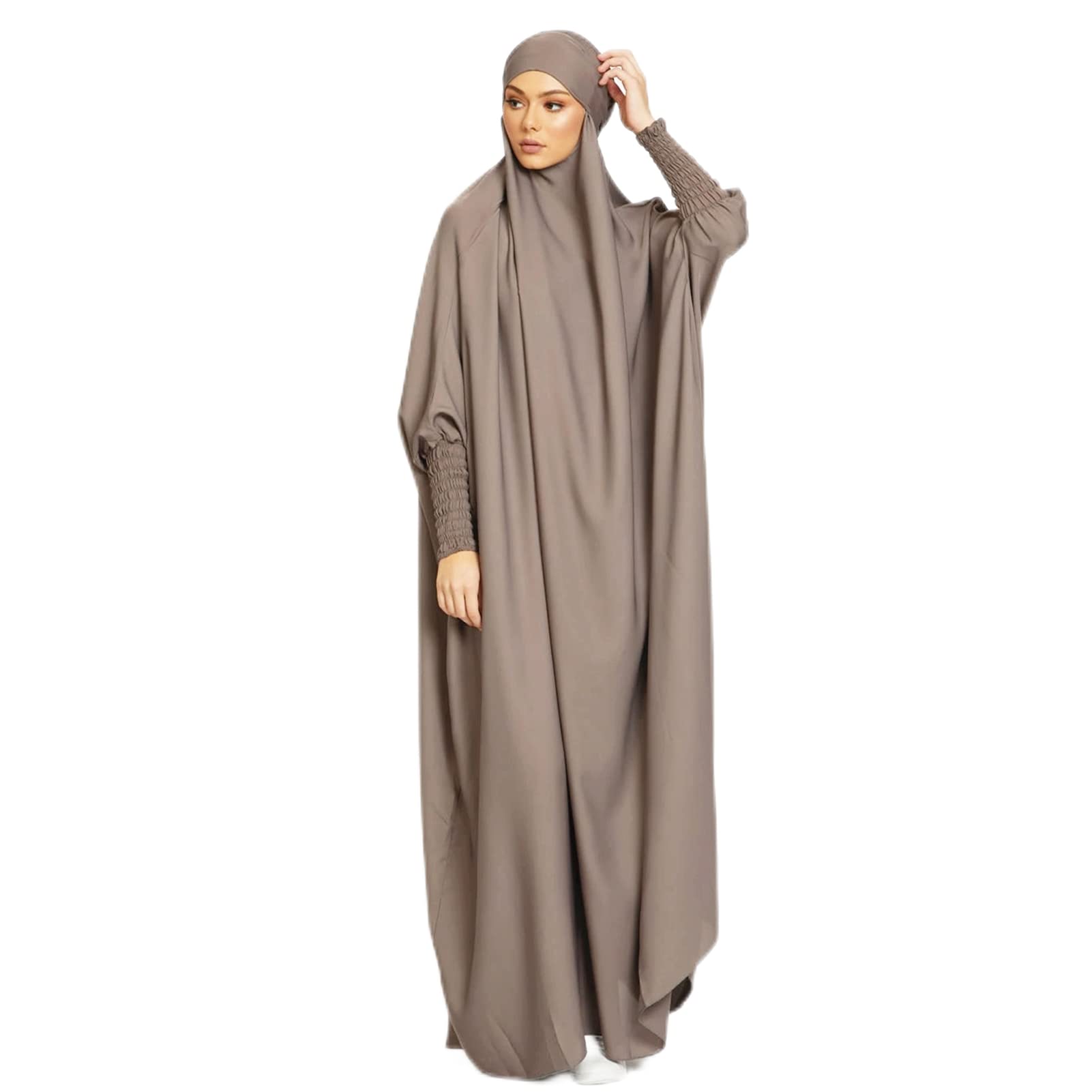 Brong Women's Khaki Prayer Dress For Muslim Abaya Prayer Hijab Burka Long Sleeve Loose Praying Niqab Clothing