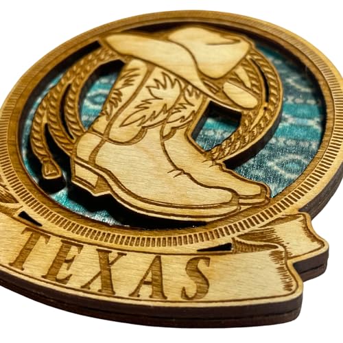Imán de madera Texas con botas, sombrero y lazo, 3.25 x 2.75 in miniatura 7