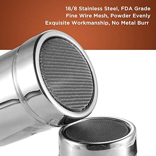 Upgrade Mesh SOSMAR 2 Pieces 304 Stainless Steel Chocolate Shaker Duster Dredgers Sprinkler Icing Sugar Cocoa Flour Coffee Latte Cappuccino Mesh Sifter, 16 Pcs Barista Coffee Stencils & Clip