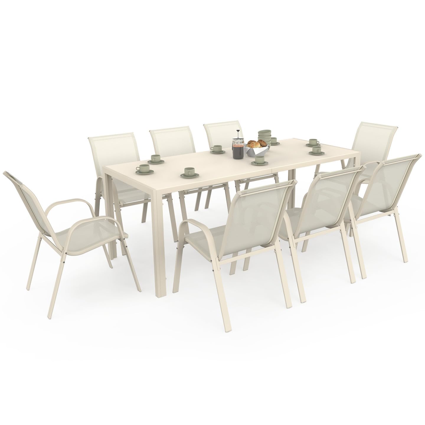 IDMarket – Salón de jardín Madrid Mesa 190 cm y 8 sillas apilables