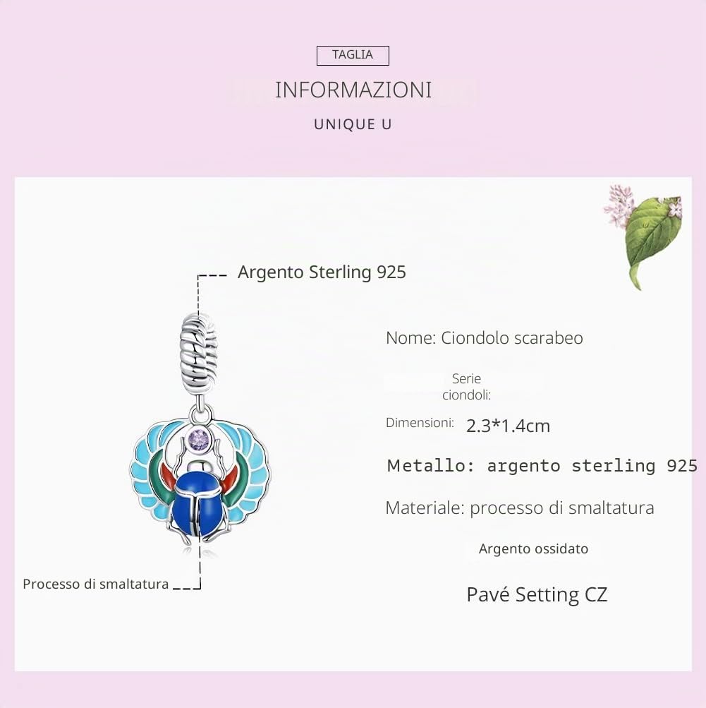 Ciondolo con scarabeo Ciondolo in argento sterling 925 adatto per collana con bracciale Pandora