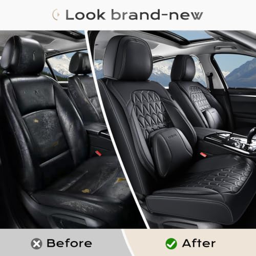 Image of Coverado Seat Covers, Car Front Seat Covers with Backrest, Nappa Leather Car Seat Protectors,Waterproof &Breathable,Anti-Slip Automotive Seat Cushion, Universal Fit for Most Vehicles