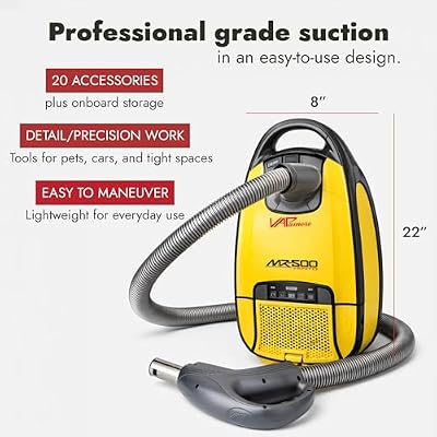 Vapamore MR-500 Vento Canister Vacuum, Professional-Grade Vacuum System with Turbo Pet Brush, Adjustable Suction, Extended Reach and 26 Power Cord