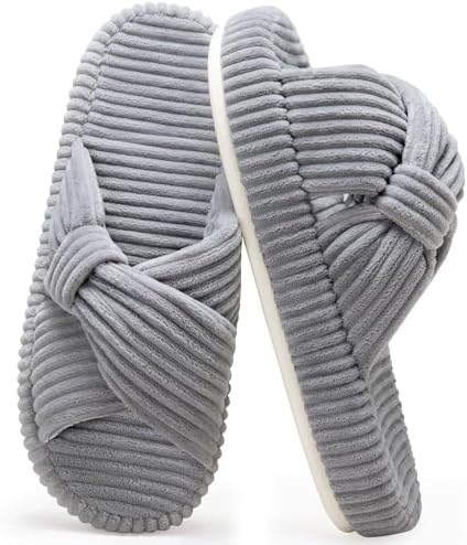 Brelzo Calvior Slippers for Women House Bedroom Memory Foam Corduroy Crossbands Slide Home Shoes