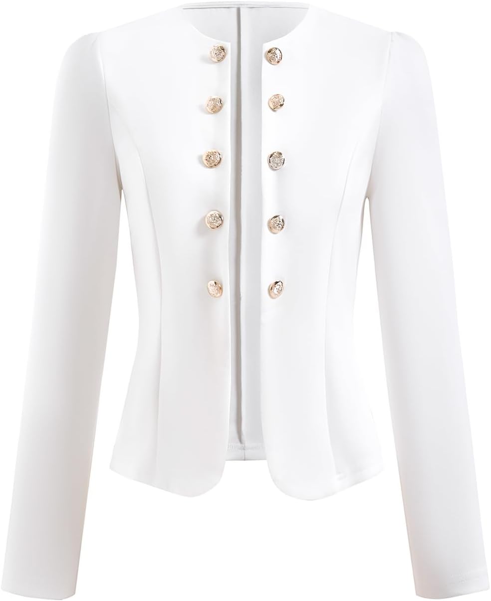 Women's Puff Sleeve Work Jacket Elegant Open Front Crew Neck Business Casual Blazer