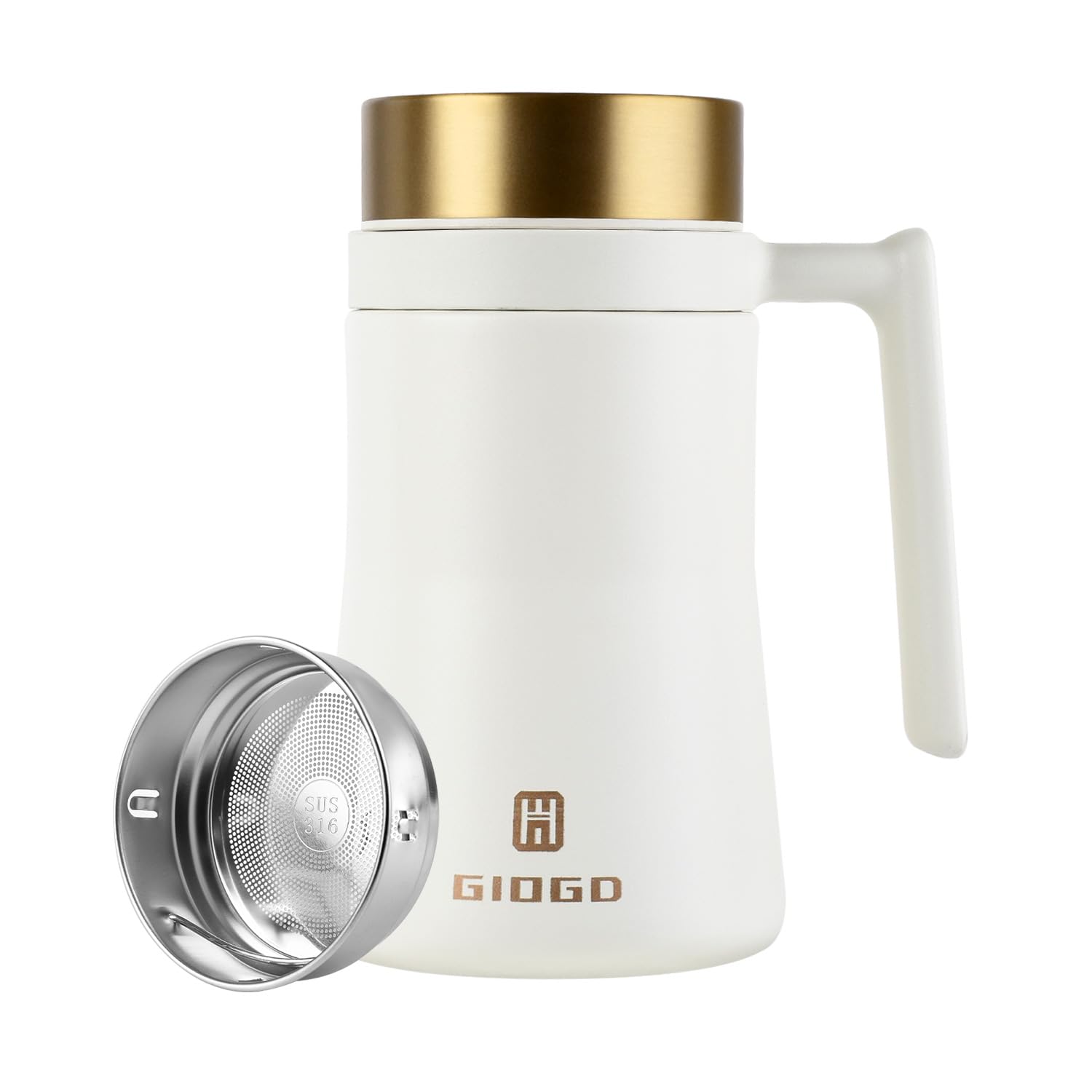 Insulated Mug with Handle and Lid 480ml/16oz Stainless Steel Coffee Mug Travel Mug with Handle Double Wall Vacuum Coffee Tumbler for Hot and Cold Drinks, Coffee, Tea(White)