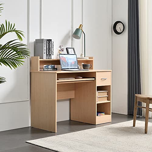 ROCKPOINT Axess Computer Keyboard Tray and Drawer Small Home Office Bedroom, Homework and School Studying Writing Desk for Student with Storage,Natural Maple - Thumbnail 2
