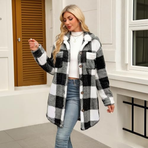 FPMLUXLL Womens Flannel Fleece Jacket Casual Button Down Fall Winter Coats - image 3