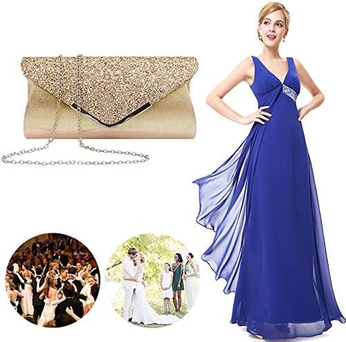 Queena Womens Shiny Glitter Evening Clutch Envelope Handbag Chain Purse for Wedding Party Prom Gift for Mom Wife Girlfriend,3910 Gold - Image 7