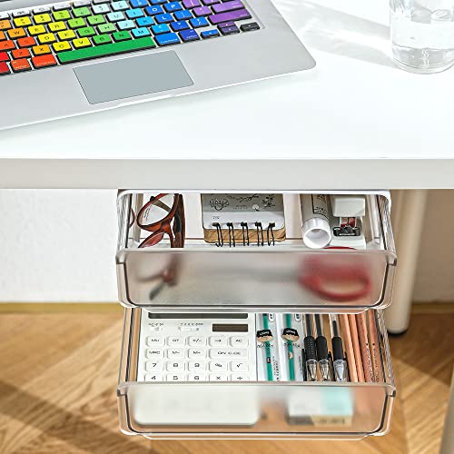 Submatches Under Desk Drawer Organizer Slide Out, Hidden Self- Adhesive Drawer With 2 Layers For Office/Classroom/Home, White #TOP1