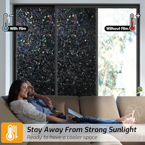 Image of LUTE Blackout Window Film, Sun Light Blocking Window Film, 35.4 inch x 157.4 inch | Darkening Day Sleep, 100% UV Blocker Stained Glass Blackout Cover, Rainbow Black Out Shades Tint for Home Office