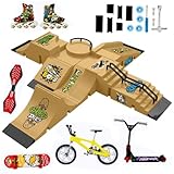 Fingerboard Skate Park Kit,Skateboard Finger Toys with 13 Pieces of Skateboards, Ramps, Skates, Scooters, Bikes and Caster Boards, funny Mini Finger Board Skate Training parts (YELLOW)