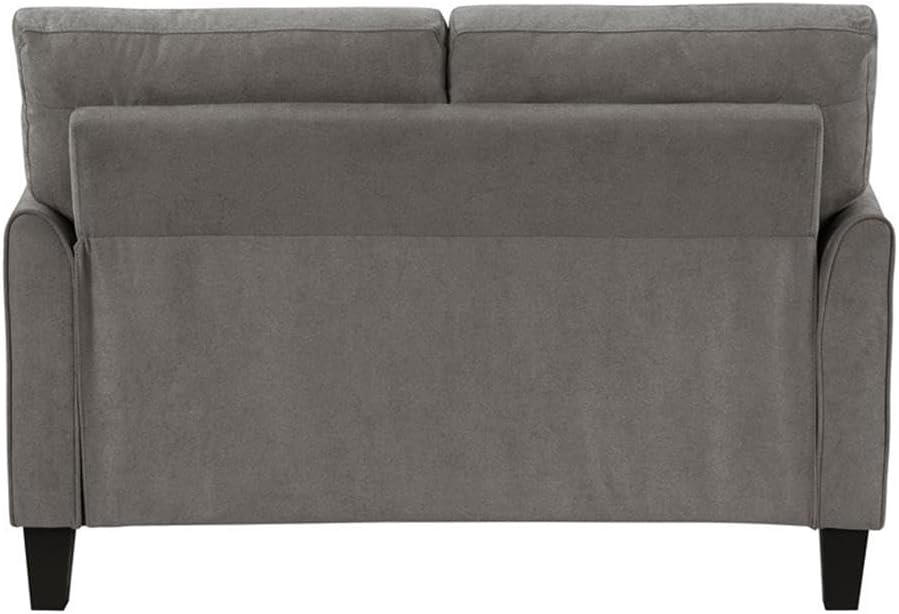 Pemberly Row Textured Fabric Loveseat, Chocolate Upholstery, Flared Arms, Solid Wood and Plywood Frame, Foam Over Pocket Coils, Black Faux Wood Feet, Compact Design for Living Room, Bedroom, or Home