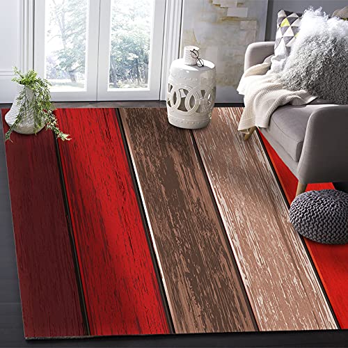 Red And Brown Area Rug For Bedroom Living Room- Vintage Farmhouse Rustic Gradient Retro Wood Grain Contemporary Floor Carpet Comfy Runner Rug Nursery Playmats Home Decor Mat, #TOP4